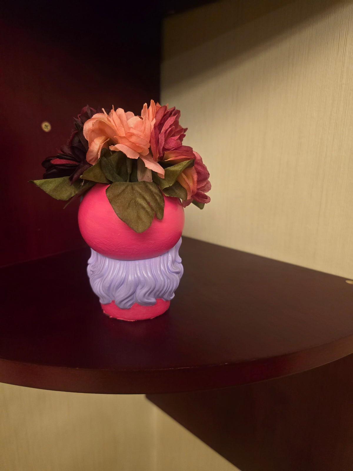 Artificial Flower Arrangement & Centerpiece, Pink Purple, Girl Head Face Pot