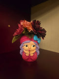 Artificial Flower Arrangement & Centerpiece, Pink Purple, Girl Head Face Pot