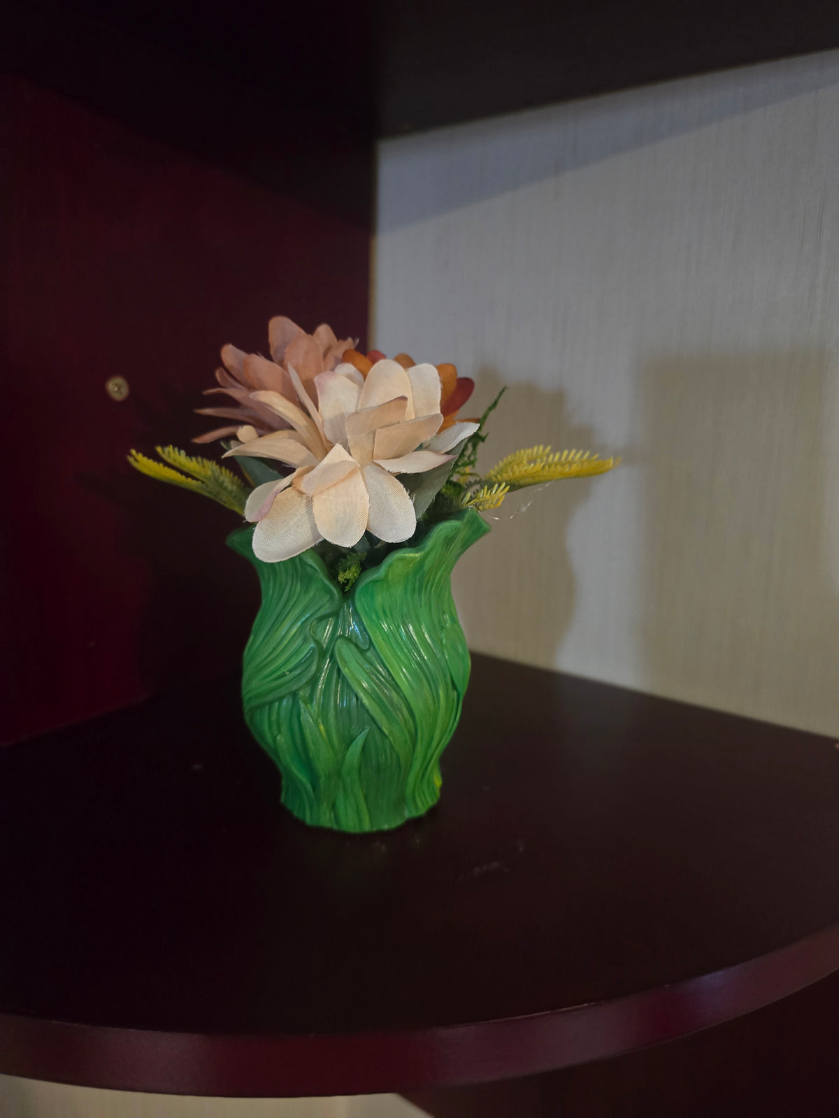 Artificial Mixed Flower Arrangement & Centerpiece, Green Vase