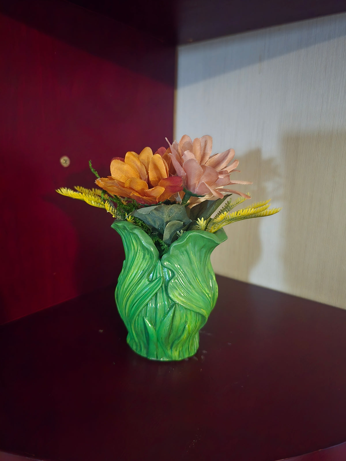 Artificial Mixed Flower Arrangement & Centerpiece, Green Vase