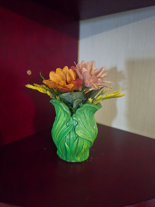 Artificial Mixed Flower Arrangement & Centerpiece, Green Vase