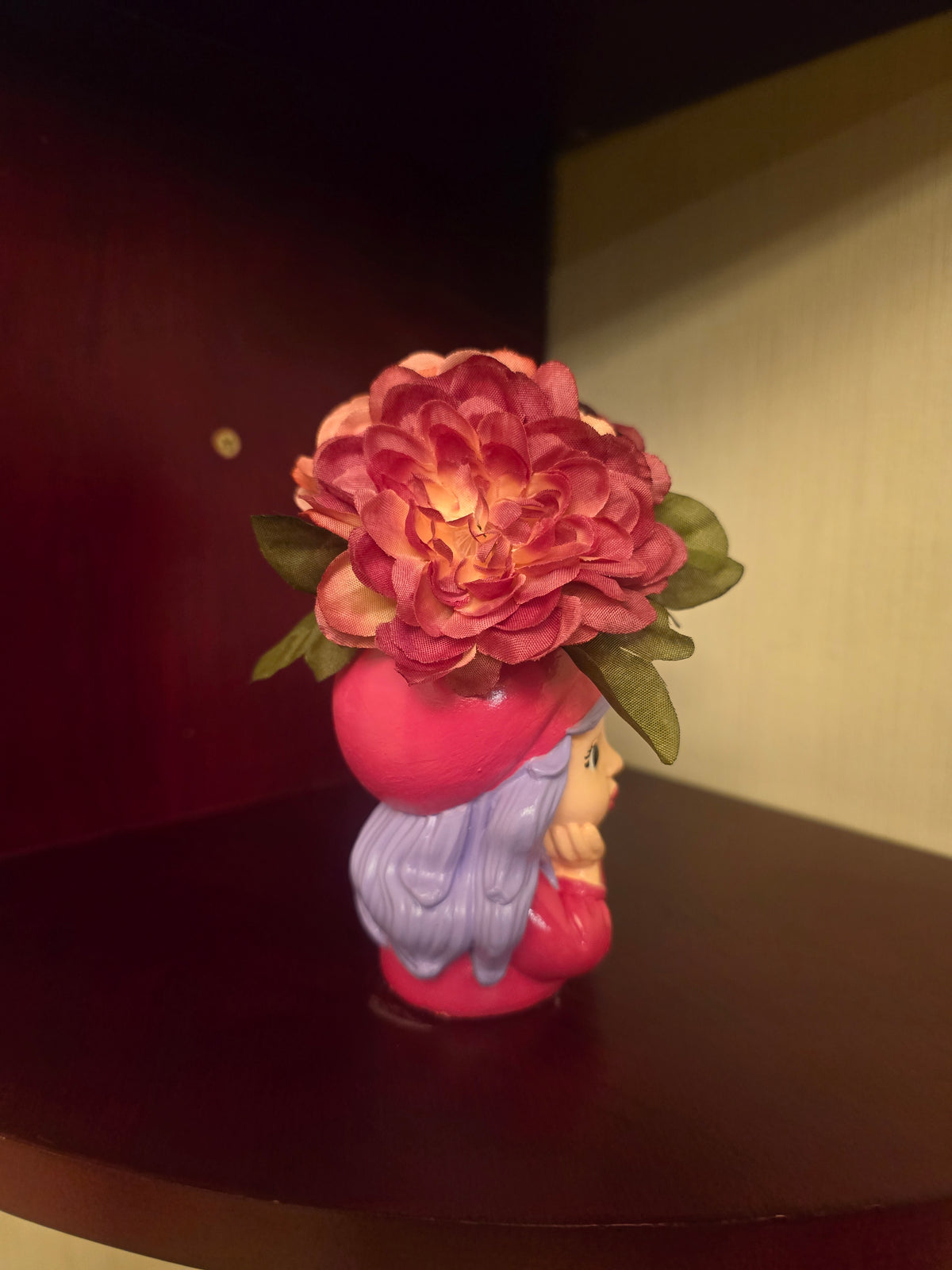 Artificial Flower Arrangement & Centerpiece, Pink Purple, Girl Head Face Pot