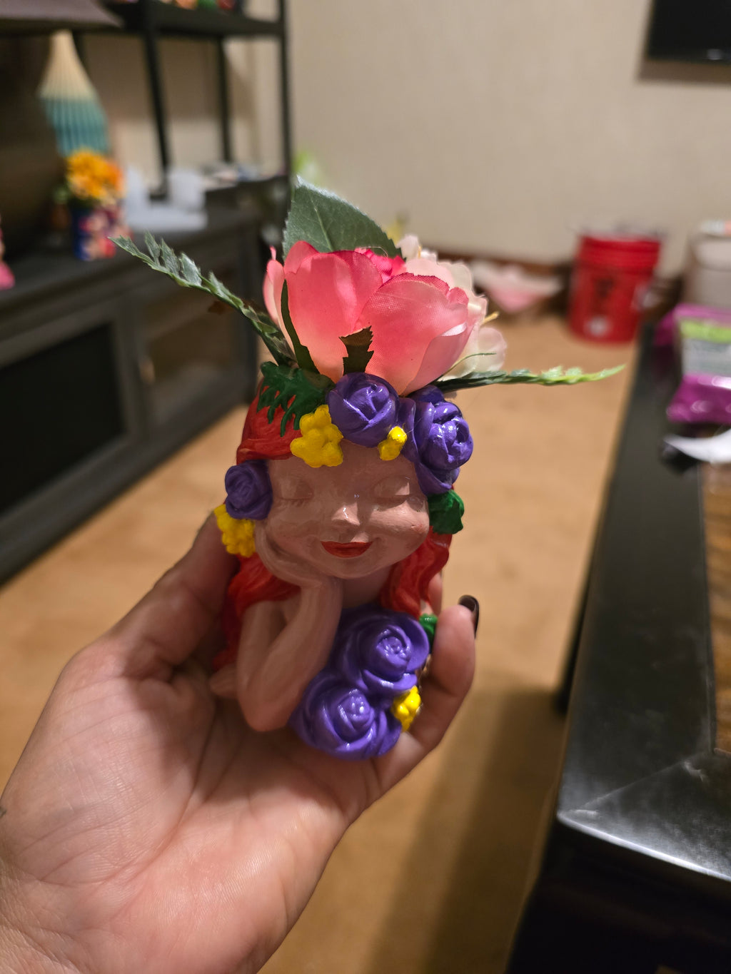 Plaster, Girl Head Figurine, Multicolor, "1 unique piece"
